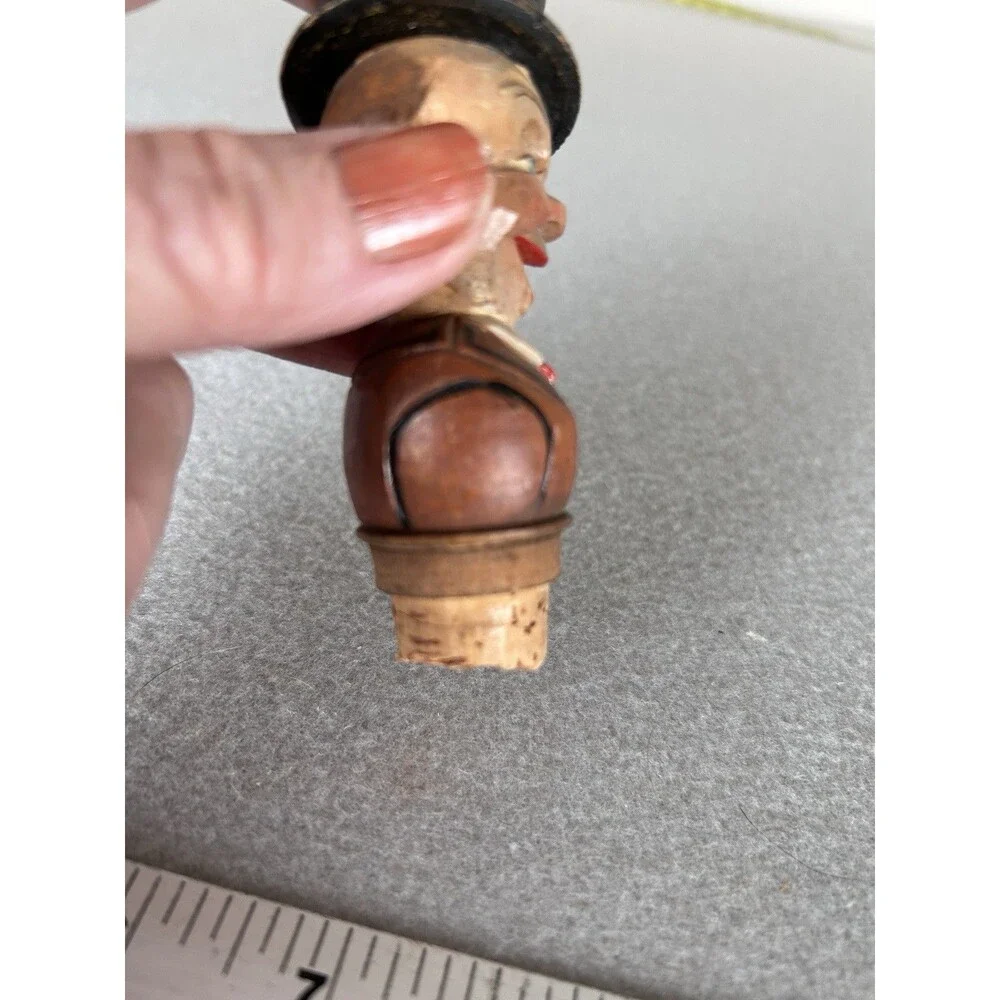 VTG Hand Carved Wood Cork Wine Bottle Stopper Kitschy German Man Bar Ware